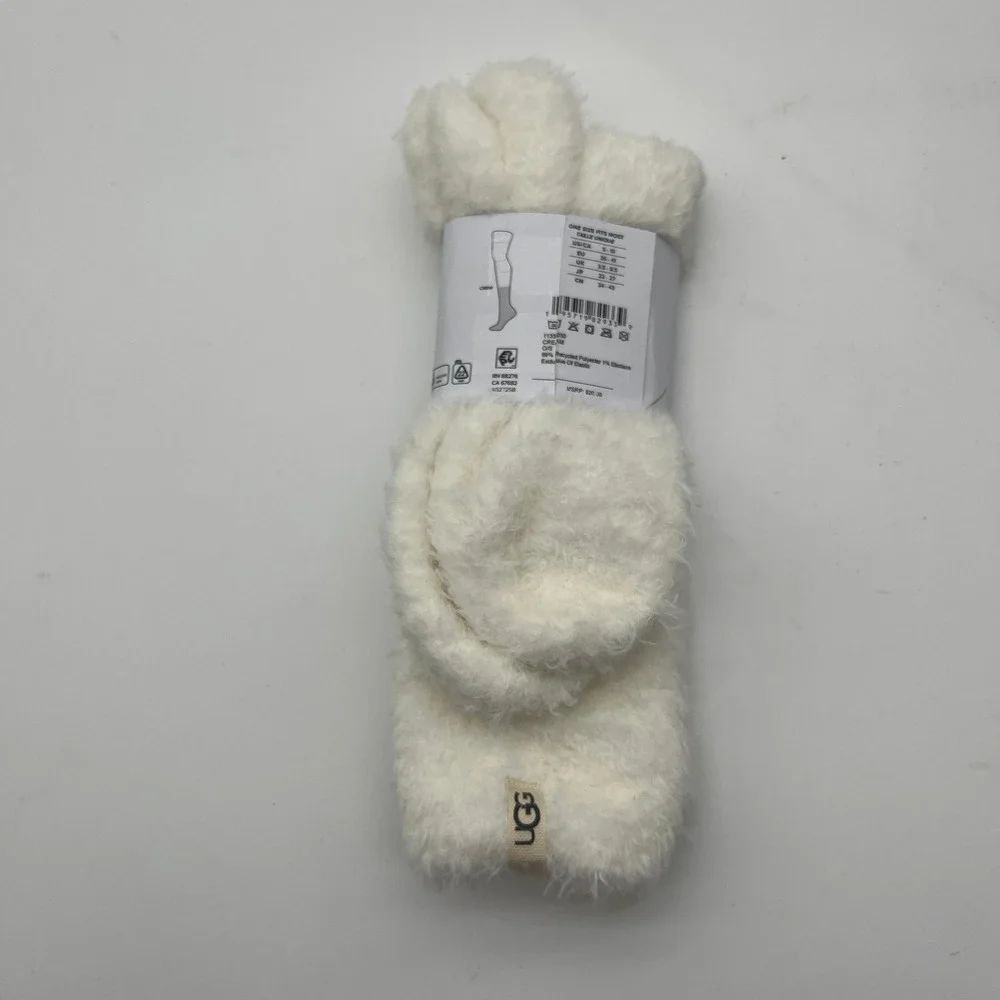 UGG Socks Womens One Size Cream Fuzzy Crew Socks 1133030 Recycled Polyester Soft